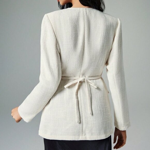 Apricot Elegant Women's Tweed Blazer With Wide Shoulders - Picture 6 of 6